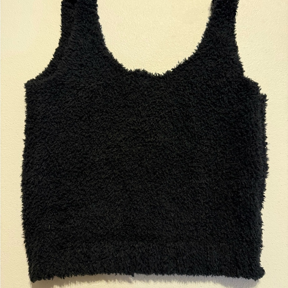 Skims kozy knit tank top fuzzy super soft plush tank black Teddy Kim S/M